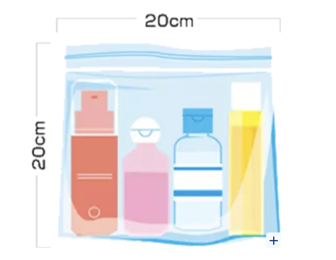 手提行李 液體限制 20 x 20 公分夾鏈袋 100ml