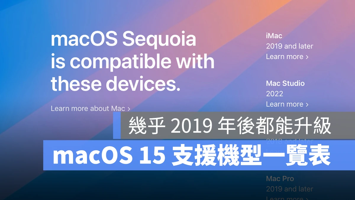 macOS 15 支援機型 支援清單 支援機種