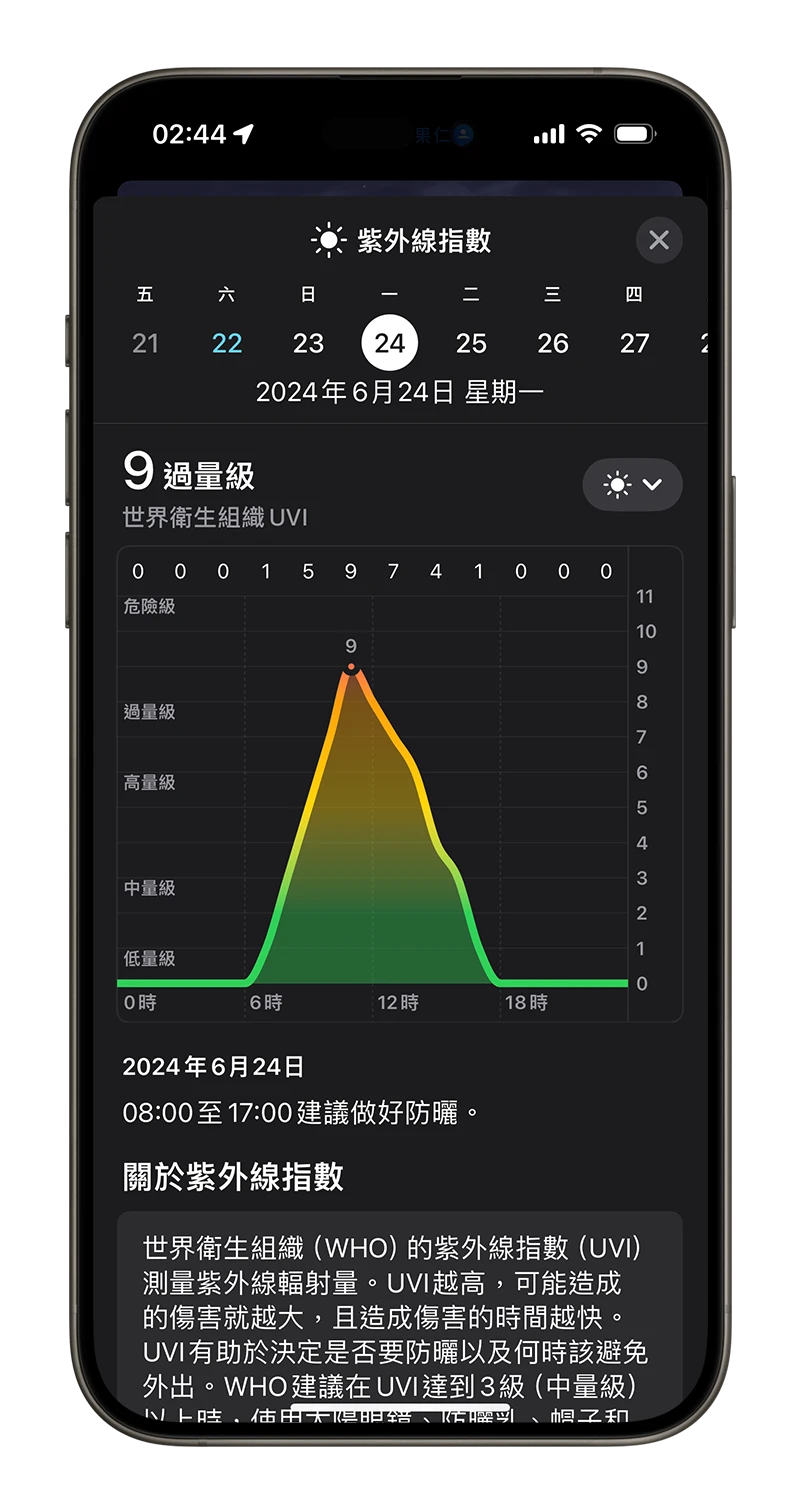 iPhone 天氣 App 紫外線指數 體感溫度