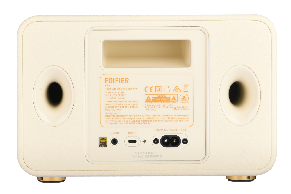 EDIFIER D32 藍牙串流喇叭提供 USB-C、AUX 等有線以及藍牙、WiFi 等無線連接方式,更支援 AirPlay 2。