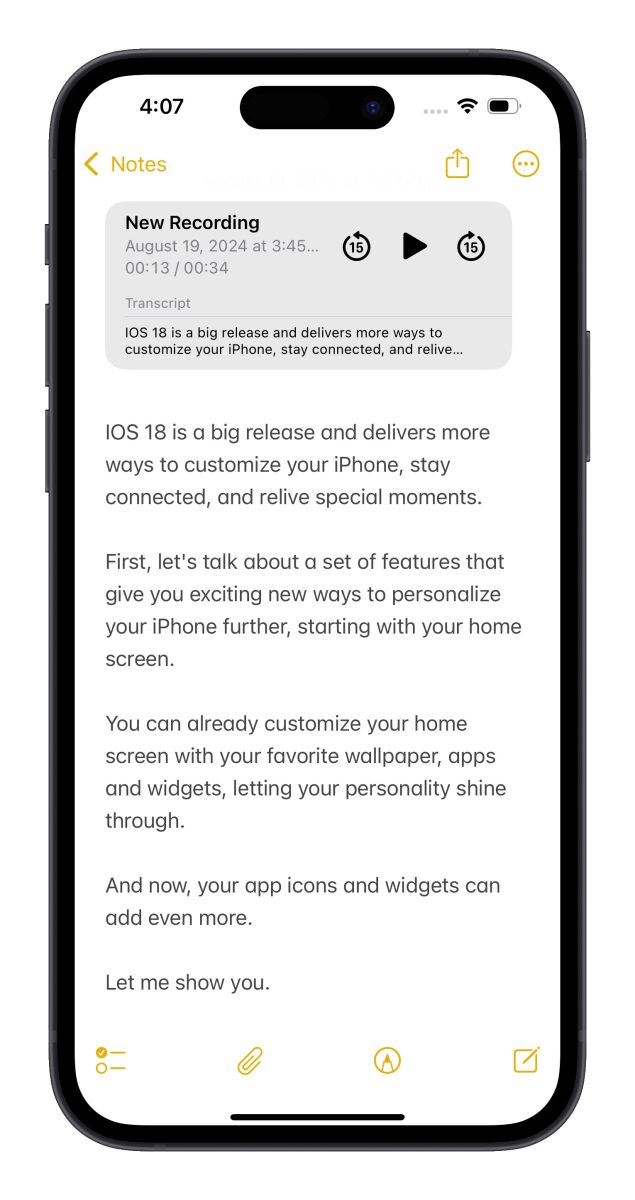 iOS iPhone iOS 18 備忘錄 iOS 18 備忘錄 語音轉文字 數學備忘錄 收合段落 重點標註