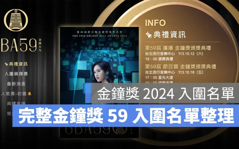 金鐘獎2024入圍名單公布!完整金鐘獎入圍名單整理