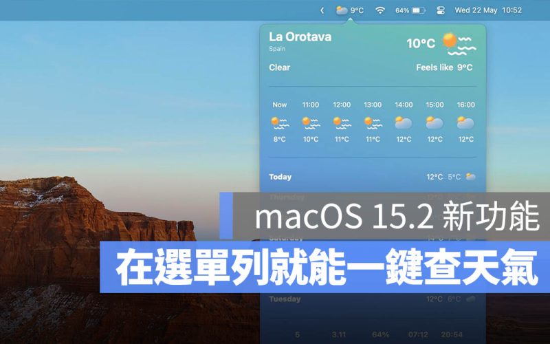 macOS 15.2 加入了超方便「工具列一鍵查詢天氣」功能