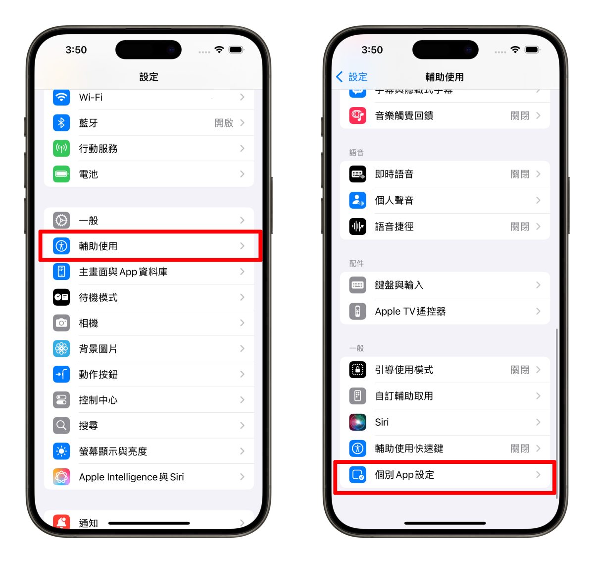 iOS iPhone 輔助使用 個別 App 設定 iPhone 個別 App 設定