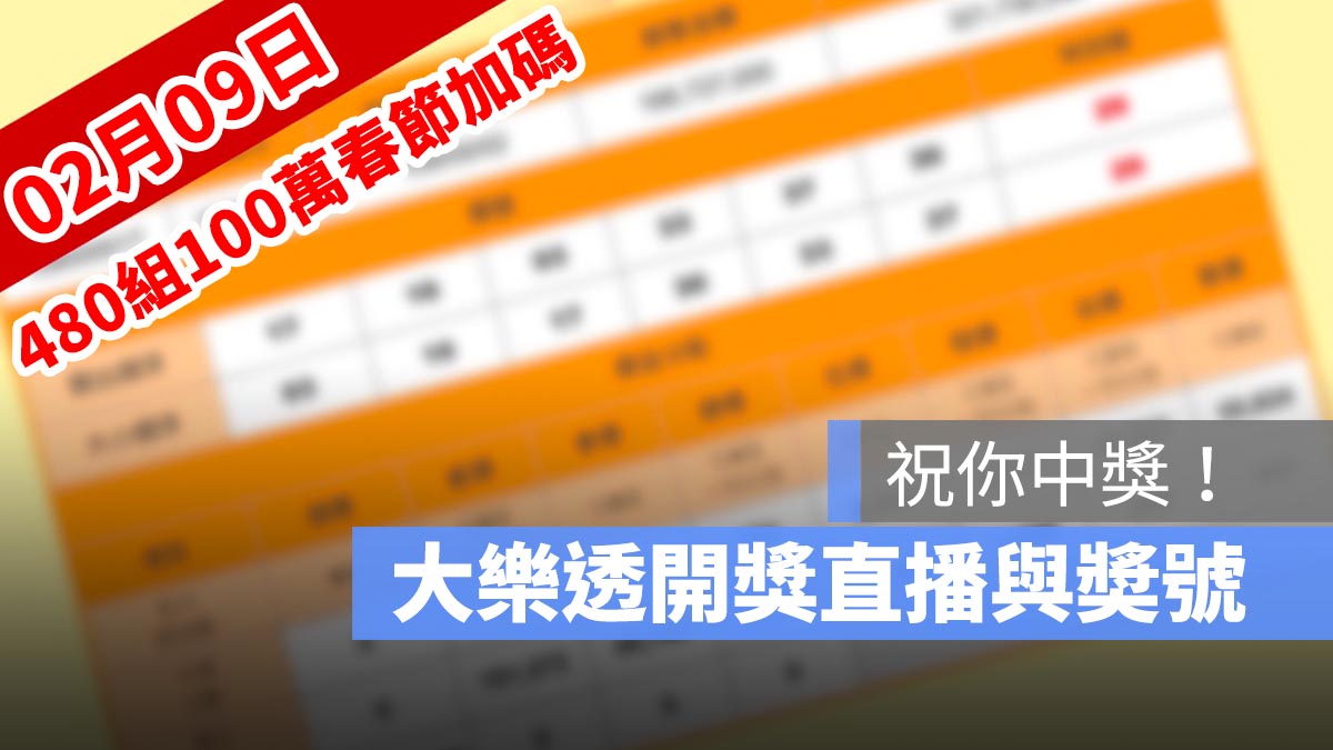 大樂透開獎,大樂透開獎直播,號碼,2/9春節加碼,春節大紅包,480組100萬