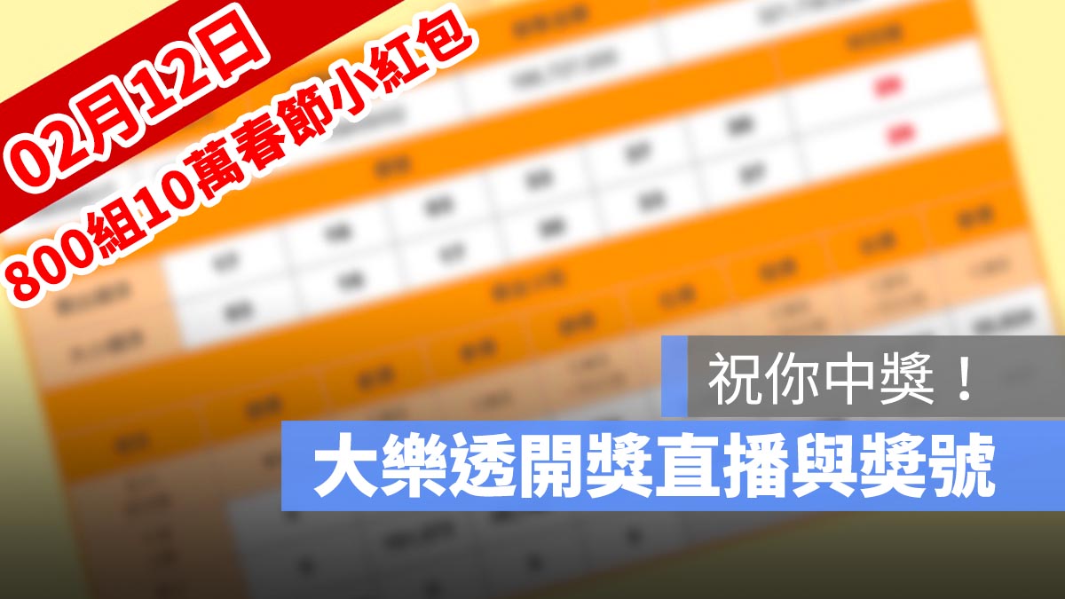 2月12日大樂透「800組10萬」春節加碼開獎：開獎號碼與小紅包獎號查詢