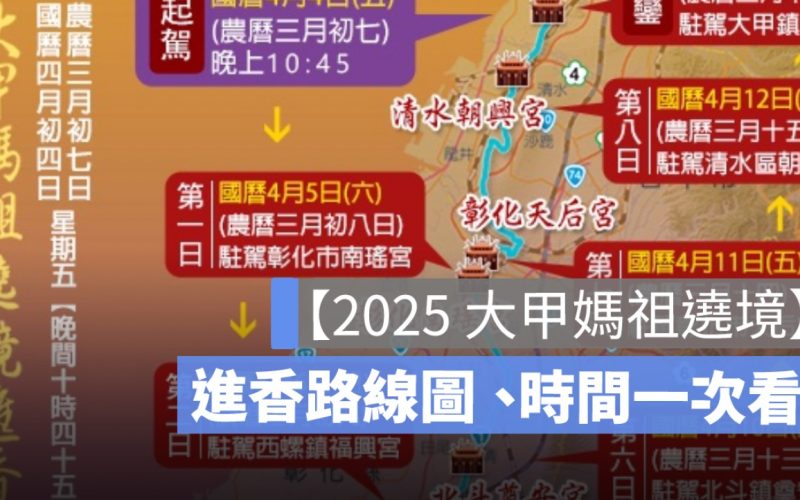 大甲媽祖遶境路線 2025：大甲媽祖進香路線圖、時間日期、禁忌懶人包