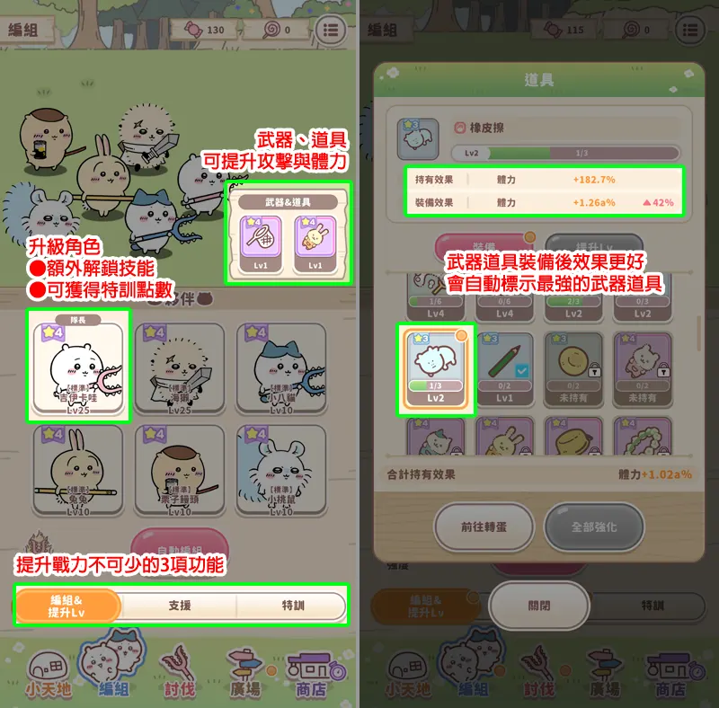 吉伊卡哇袋著走 放置手遊 新手攻略 討伐 拔草