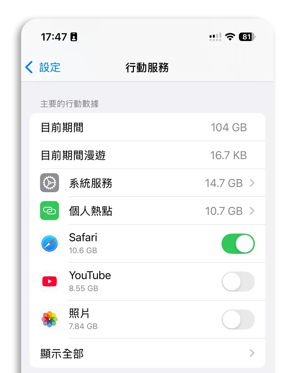 iPhone 流量統計