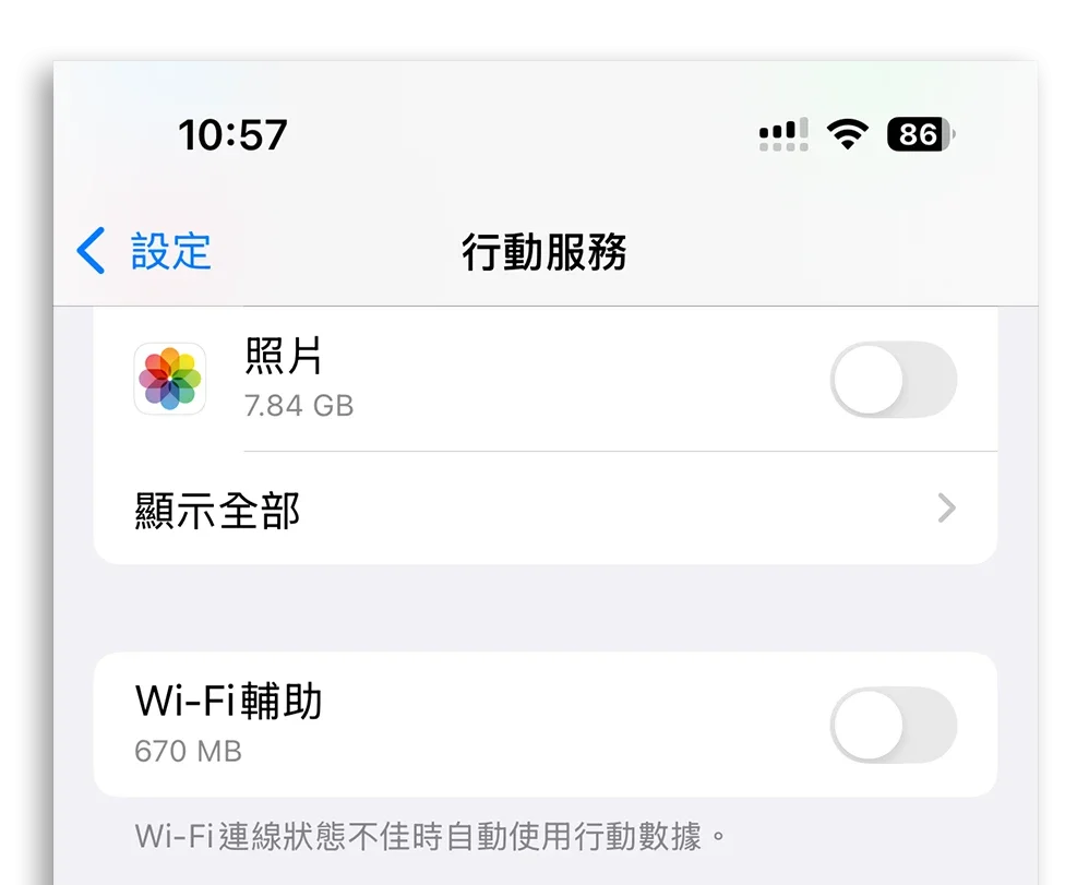 iPhone 行動網路流量