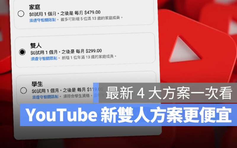 YouTube Premium 雙人方案更便宜!最新 4 大方案價格費用一次看