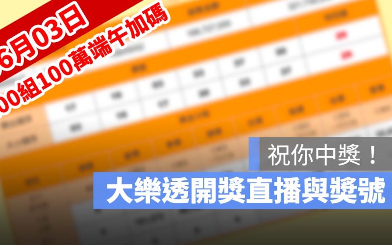 6月3日大樂透「100組100萬」加碼開獎：開獎號碼與加碼獎號查詢