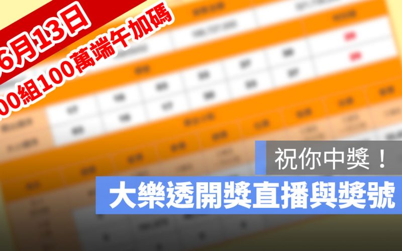 6月13日大樂透「100組100萬」加碼開獎：開獎號碼與加碼獎號查詢