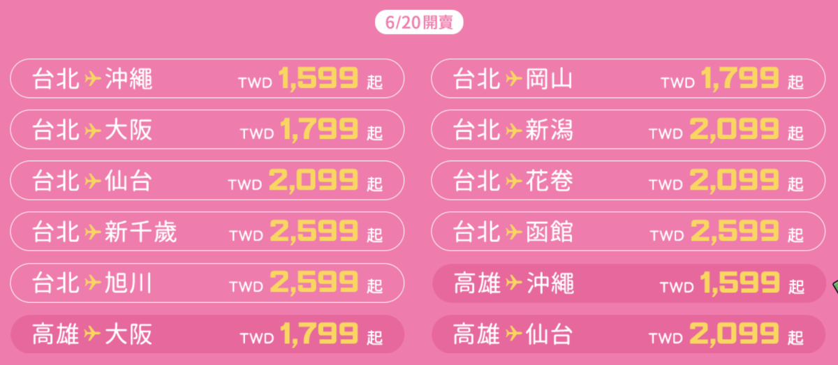 虎航冬季航班優惠票價