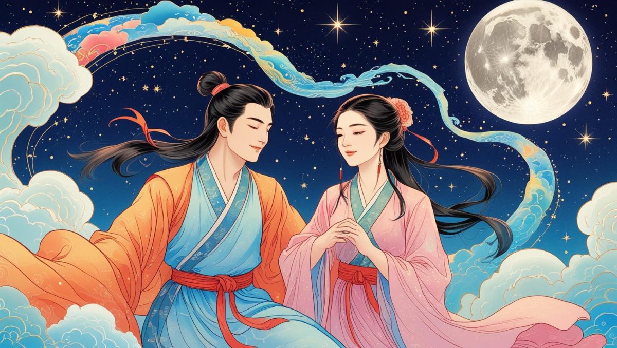 七夕情人節牛郎織女相會示意圖