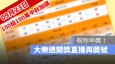 大樂透開獎,中秋加碼,號碼,100組100萬,0923