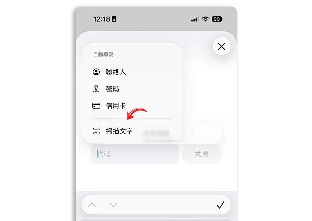 iPhone 自動填寫 掃描文字