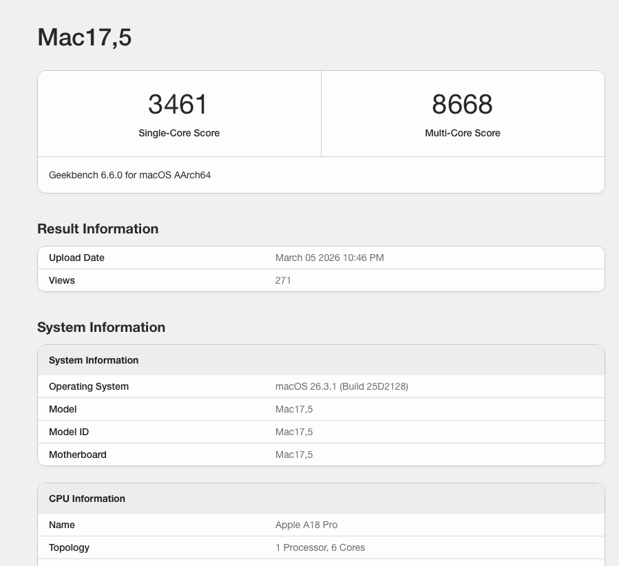 MacBook Neo A18 Pro MacBook Neo 性能 A18 Pro 性能