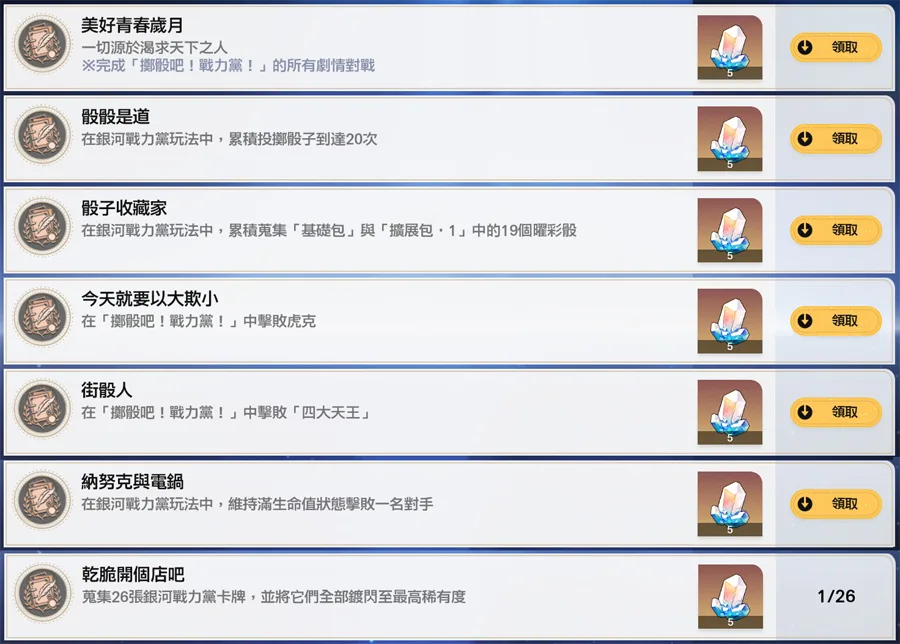 崩壞星穹鐵道 4.0版本 成就攻略 擲骰吧戰力黨