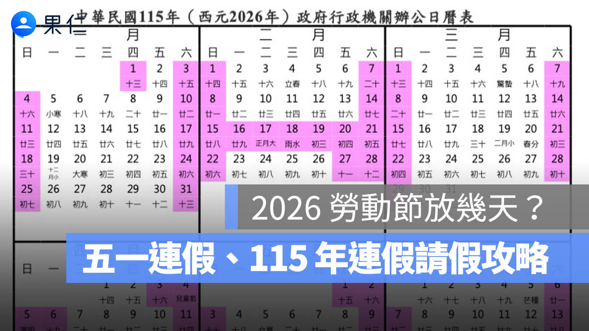 2026 勞動節放幾天？五一連假、115 年完整連假請假攻略一次看