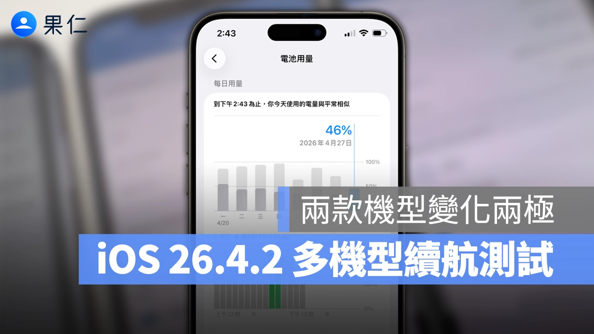iOS 26.4.2 續航測試：六款 iPhone 機型更新續航變化一次看