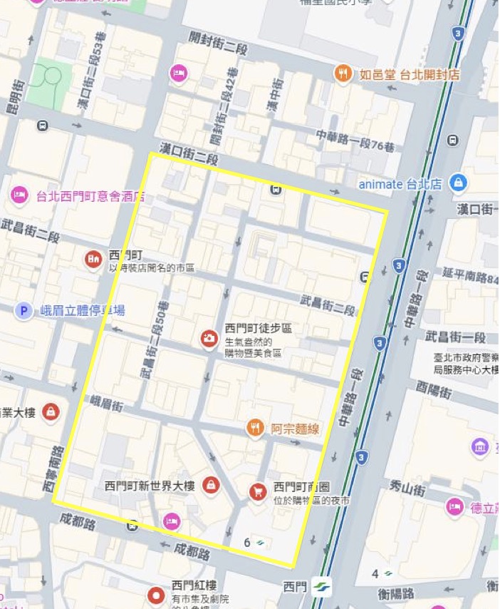 臺北市西門町商圈禁菸範圍