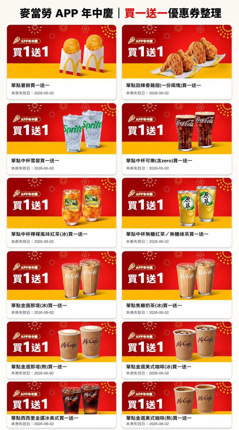 麥當勞優惠券買一送一