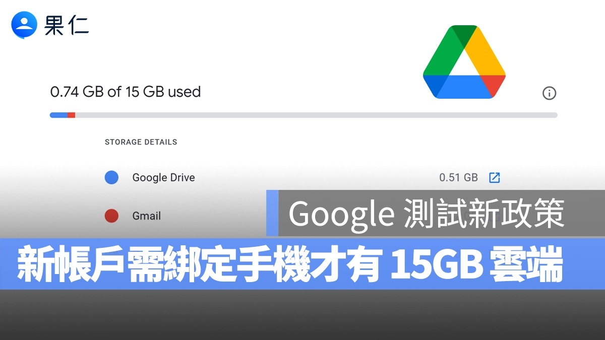 Google 測試新政策！新帳戶沒綁定手機號碼，免費雲端只有 5GB 可用