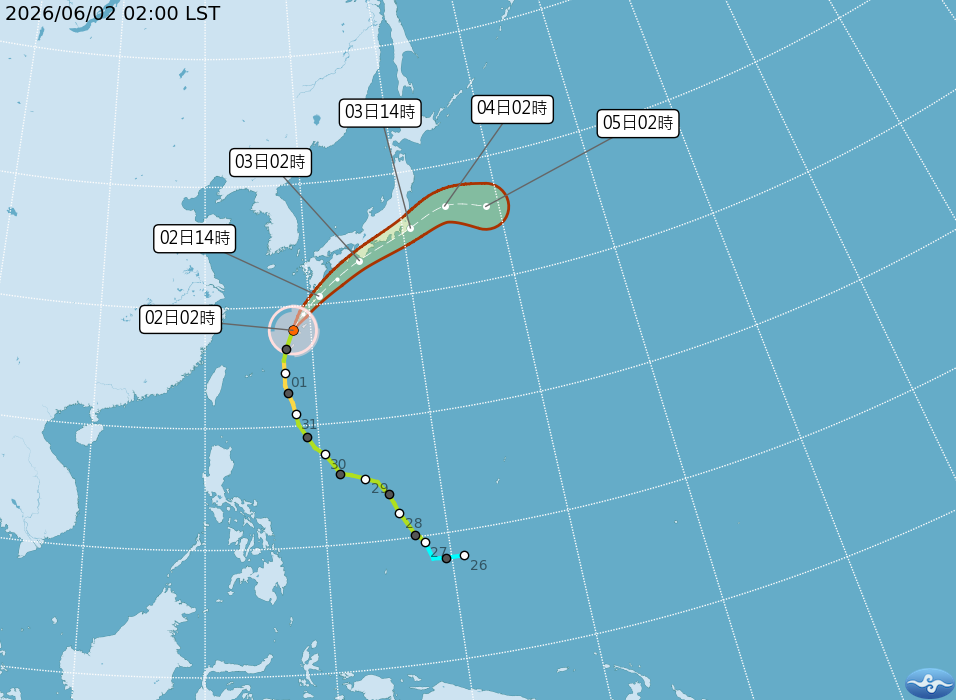 颱風路徑。圖源：氣象署