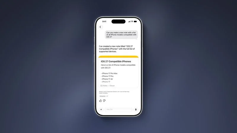 iOS iPhone iOS 27 Siri AI 備忘錄 iOS 27 備忘錄