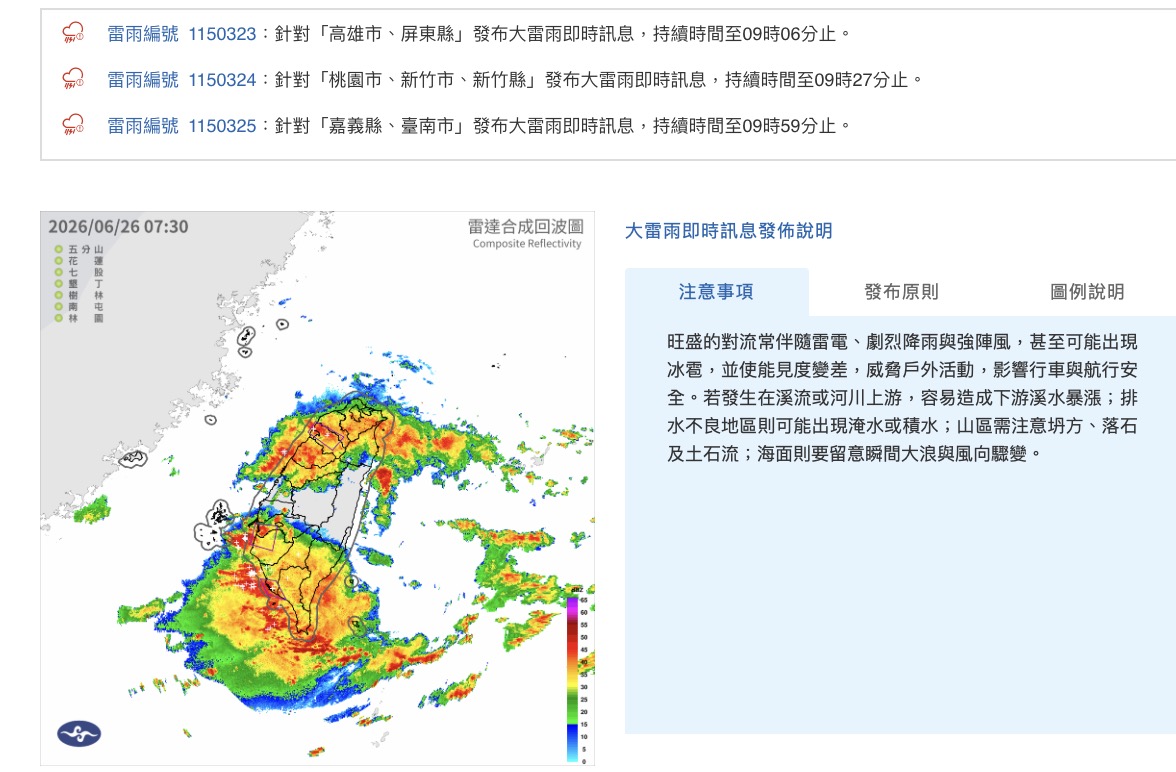 大雷雨特報。氣象署
