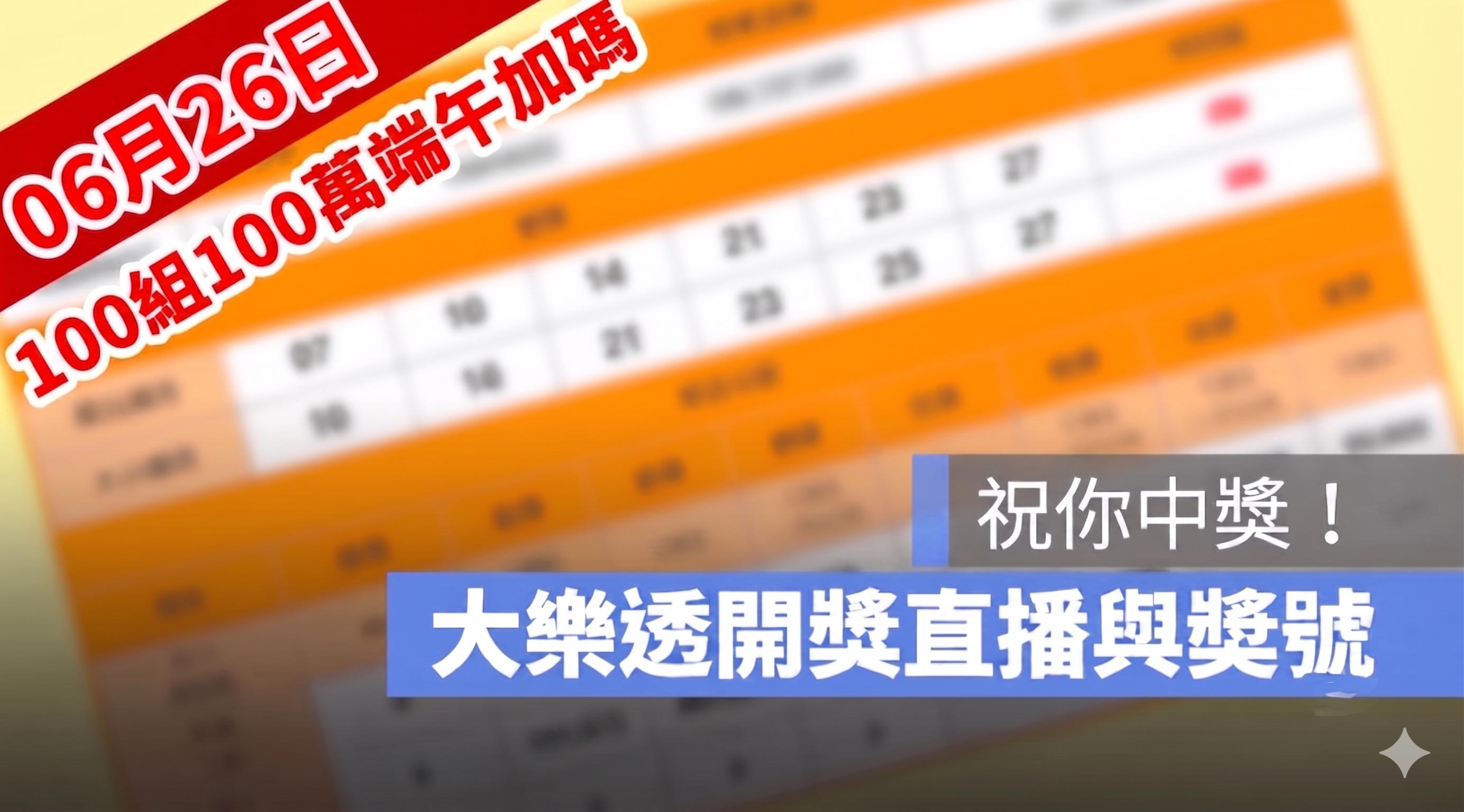 6月26日大樂透「100組100萬」端午加碼開獎直播：開獎號碼與加碼獎號查詢