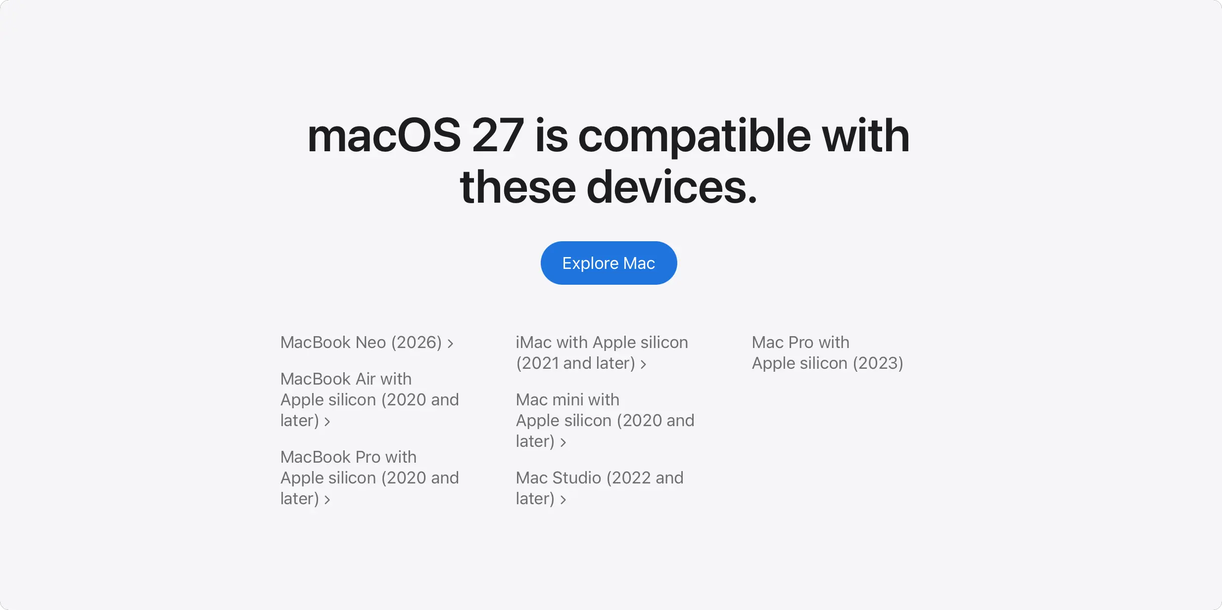 macOS 27 WWDC 2026 支援機型清單