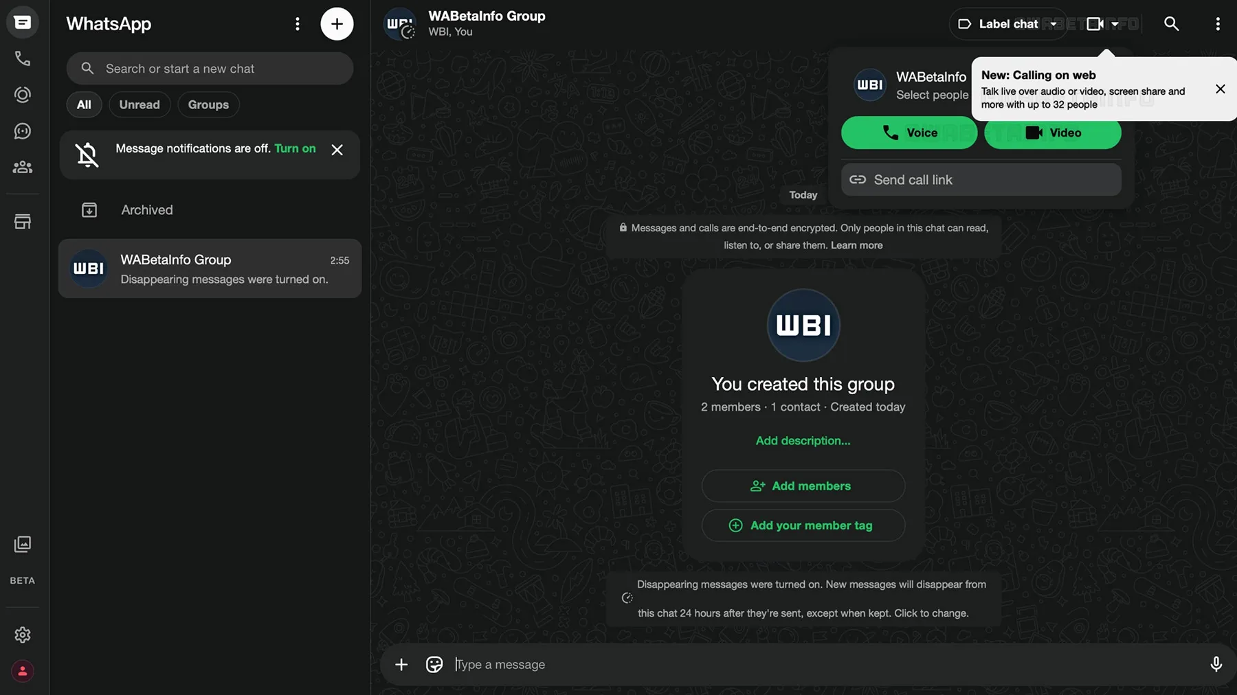 WhatsApp 群組通話 Web Beta
