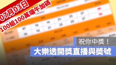7月3日大樂透「100組100萬」端午加碼開獎直播：開獎號碼與加碼獎號查詢