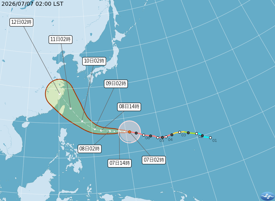 巴威颱風 7/7 最新動態圖。圖：氣象署