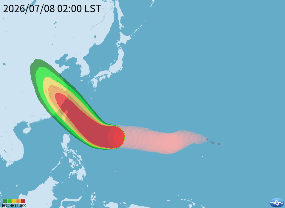 巴威颱風 7/8 最新路徑。圖:氣象署