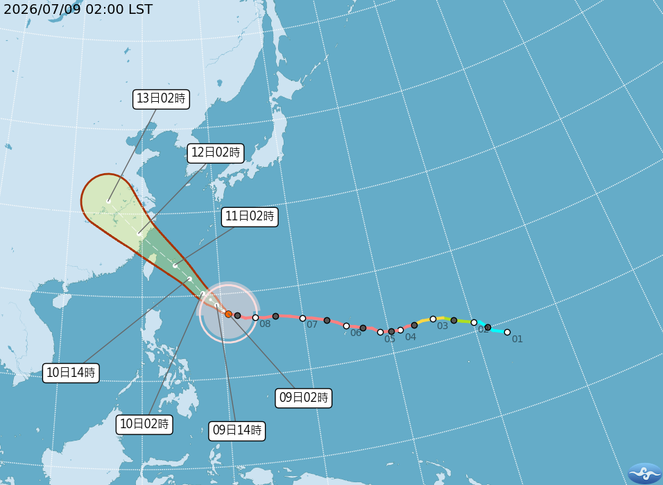 巴威颱風 7/9 最新動態。圖：中央氣象署