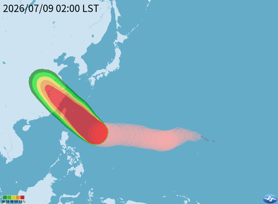 巴威颱風 7/9 最新路徑。圖：中央氣象署
