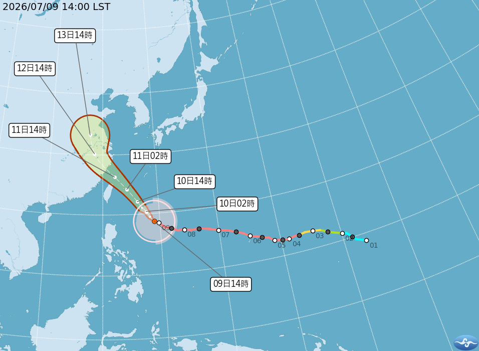 巴威颱風 7/9 最新動態。圖：中央氣象署