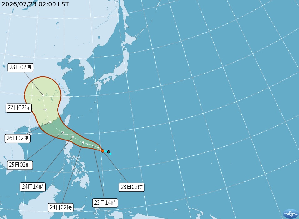 紅霞颱風路徑。中央氣象署