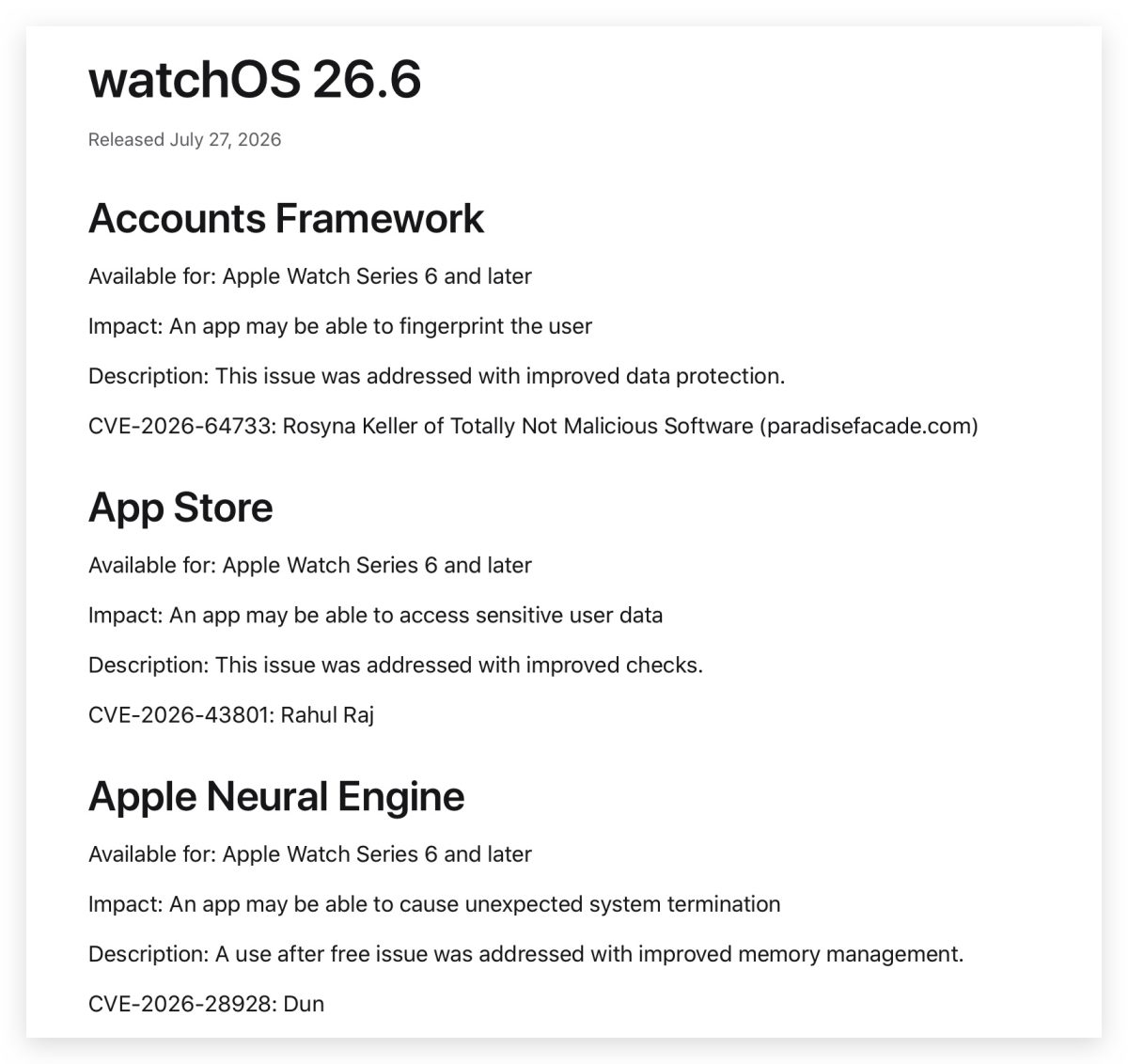 iOS 26.6 iPadOS 26.6 watchOS 26.6 macOS 26.6 tvOS 26.6 visionOS 26.6